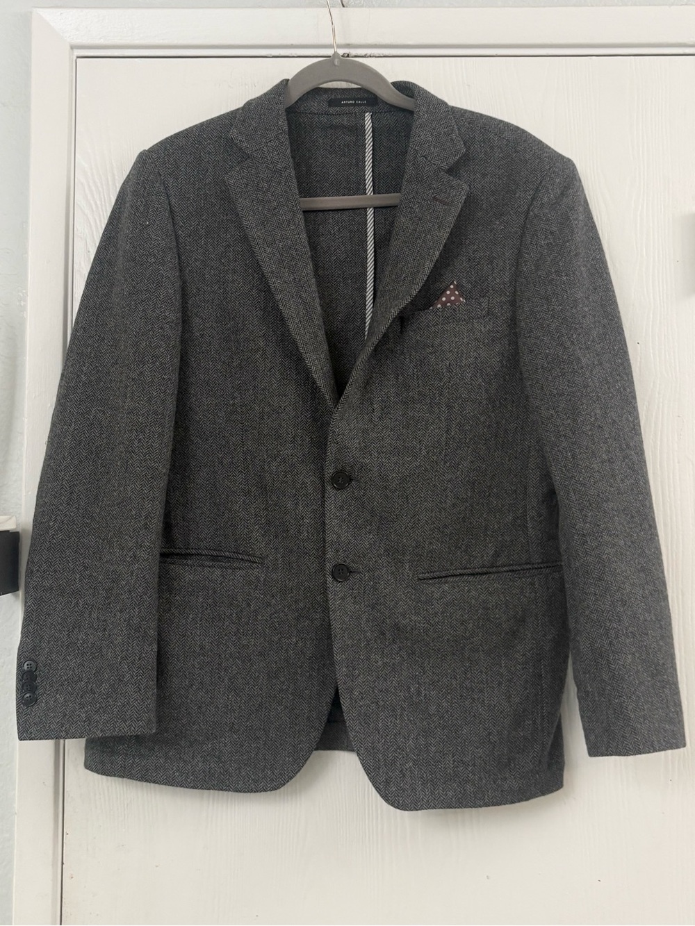 Arturo Calle Wool Gray Herringbone Blazer - Classic Two-Button Sport Coat Sz 40R